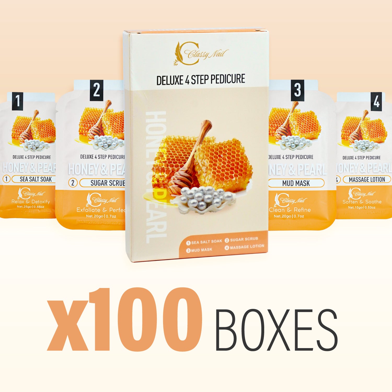 Classy Nail – Deluxe 4 Steps Pedicure x100 Boxes – Honey & Pearl on Sale