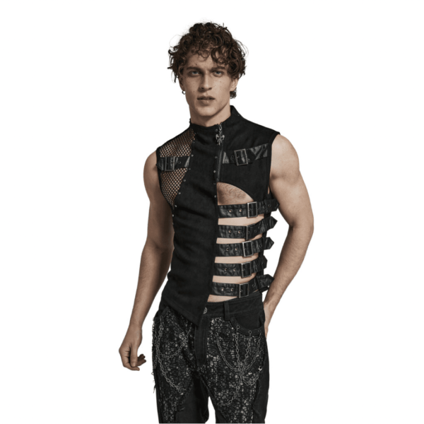 Punk Rave Buckle Mesh Panel Suede Vest Online now